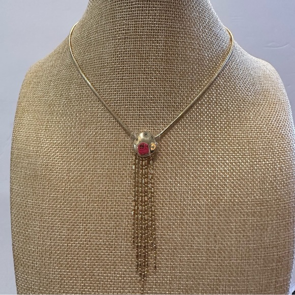 NWT Nordstrom Necklace gold w/ chain tassel on round pendant, sliding ball close - Picture 4 of 13